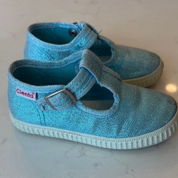 Cienta Glittery Aqua Kids Sneakers - Picture 1 of 6